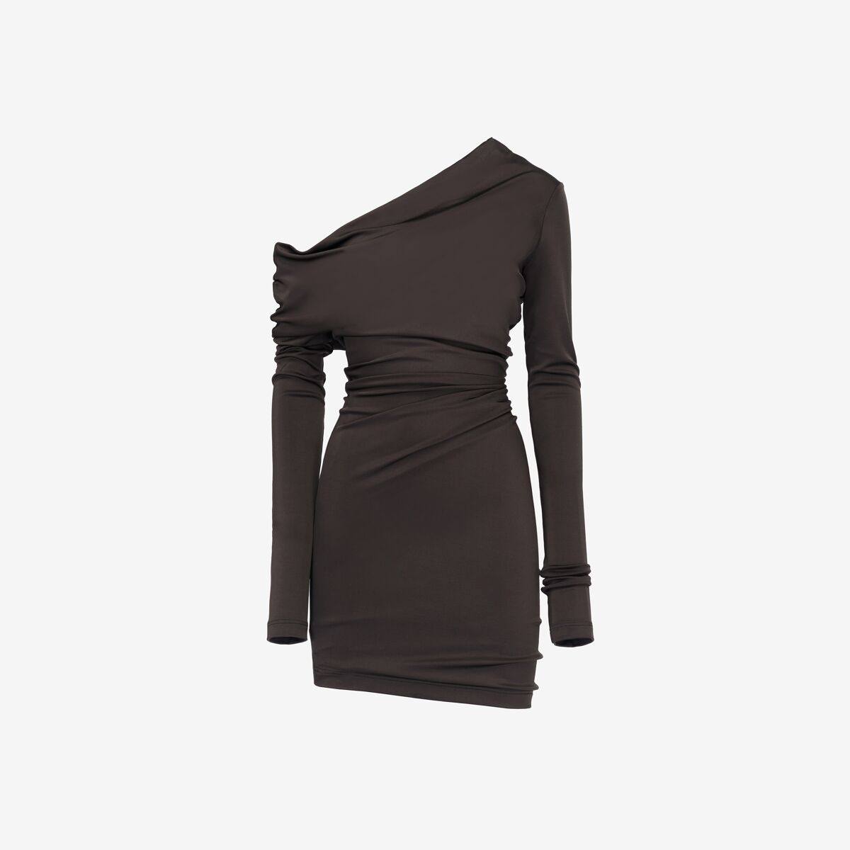 Alexander McQueen Women's Brown Asymmetric Mini Dress - 8 (Viscose & Elastan)
